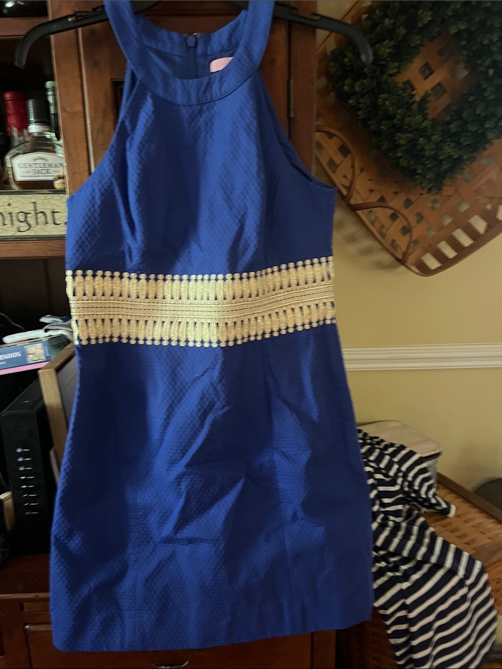 Lilly Pulitzer Cobalt Blue Halter Mini Dress with Cream Crochet Waist